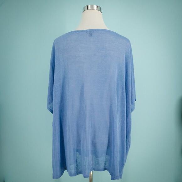 Talbots Small Medium S M Blue Open Knit Scoop Short Cap Sleeve Linen Sweater - Picture 3 of 6